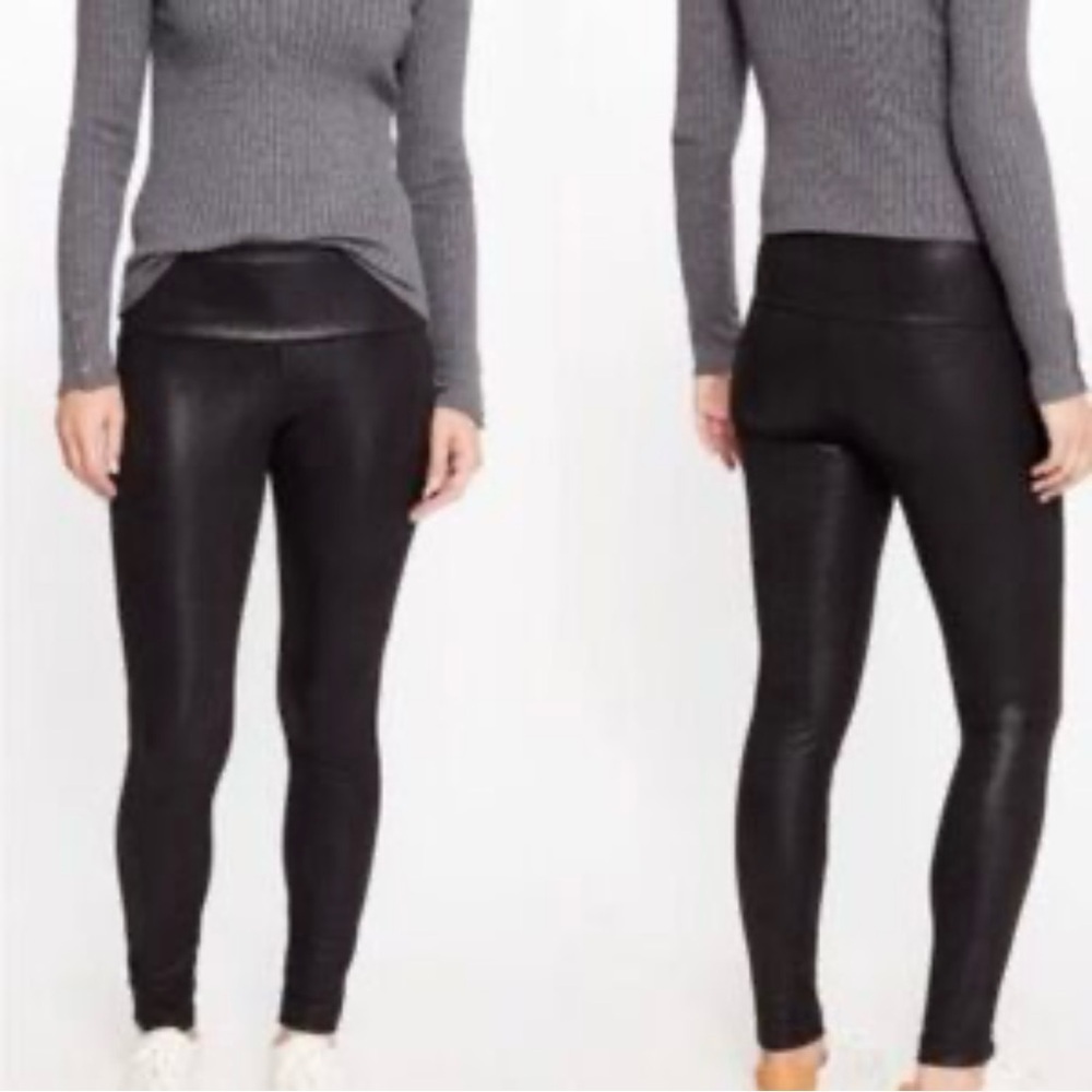 J. McLaughlin Lori Black Metallic Faux Suede Coated Leggings Pants Size S nwot